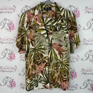 Above the crowd button up tropical cheetah Floral Leaf Print Short Sleeve Shirt